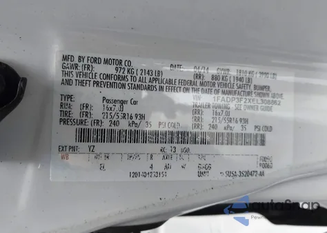 2014 Ford Focus Se from USA, damaged, VIN 1FADP3F2XEL308862